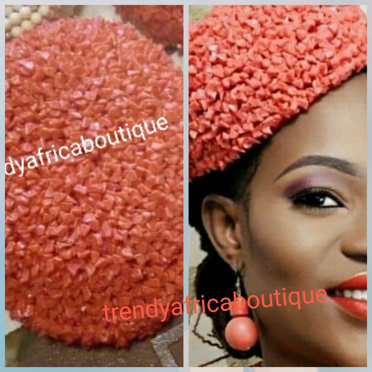 Nigerian Traditional wedding Bridal Beaded cap.  Edo/Igbo  Bridal Accessories of coral/gold cap. Edo wedding/traditional bridal beaded cap