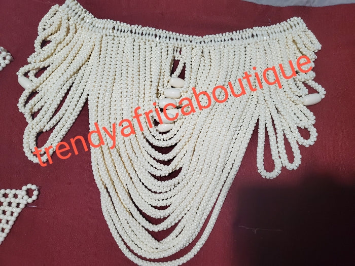3 pcs set of ivory Nigerian Traditional wedding Bridal Beaded blouse (shawl) , cap, + hand gloves. Edo/Igbo  Bridal Accessories. Sold as a set, price is for the set.