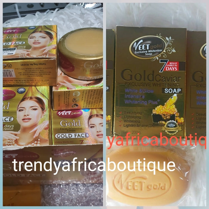 Original Veet gold! Gold facial whitening cream visibly work on dark spots, pimples, acne, anti-aging, anti wrinkles. 7 days result + gold caviar exclusive soap. This shirley like face cream can be use day or night