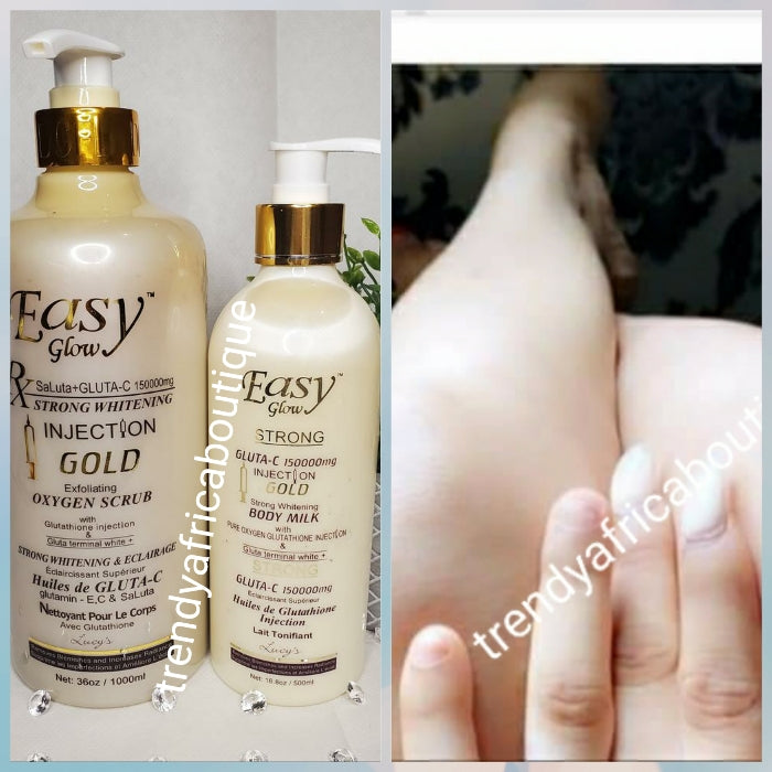 3pcs. Easy Glow Gold. strong whitening body lotion 400ml,& serum with Trendy Africa Boutique 3pcs. Easy Glow Gold. strong whitening body lotion 400ml,& serum with Trendy Africa Boutique