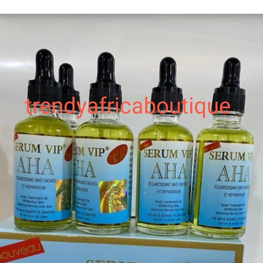 Serum VIP AHA treatment Oil/serum to treat and remove black discoloration, age spots from the skin. You can mix into your body lotion or apply to the affected area 100ml bottle.  Effective anti stains serum