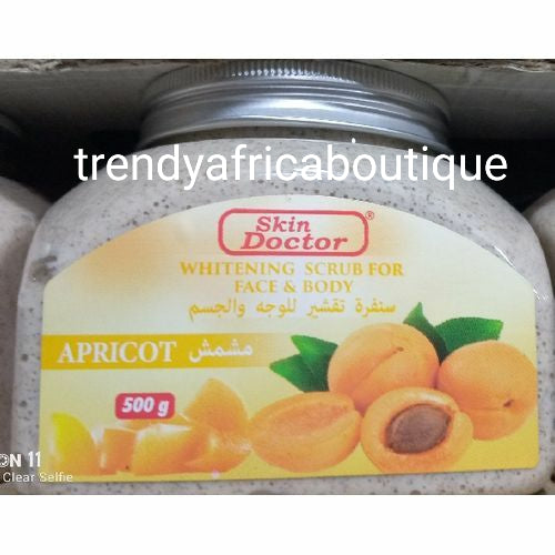 Skin Doctor face and body whitening  apricot scrub for all skin type, gently exfoliates and remove dead skin cells. 500g jar.