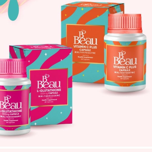 TRIO B' Beau set Advance suppliments:  Satin Skinz BBeau ×2 +  Pwitez Pearl whitening supplements 500mg x 30cap per bottle, Instant youthful glow, anti spot and malasma. For all skin type. Sale is for on set