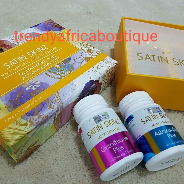 Satin Skinz gluta tab. 2 in 1 glutathion plus and Astaxathine plus.  whitening supplements for men or women. Keep your skin clear, young and glow. 5X Whitening+ anti aging tabs.
