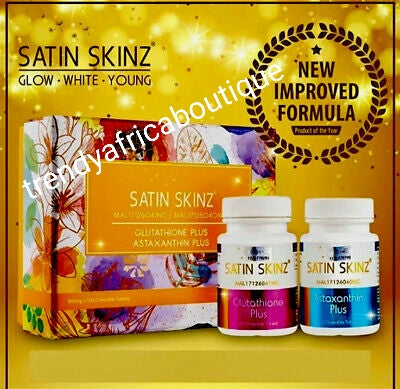 Satin Skinz gluta tab. 2 in 1 glutathion plus and Astaxathine plus.  whitening supplements for men or women. Keep your skin clear, young and glow. 5X Whitening+ anti aging tabs.