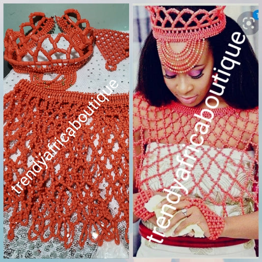 New arrival latest Nigerian Bridal wedding accessories for Traditional wedding. Bridal beaded Shawl, beaded head piece + a pair of gloves. Sold as a set or can be purchase separately.