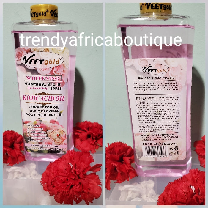 Original VEET GOLD whitening with  kojic acid and Vitamins with  spf 15. 1000 ML bottle. Serum/oil is good for face and body