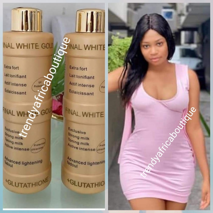 2pcs. Original final white Gold lotion & Soap with Glutathion 500ml, advance toning milk   formulated with natural plant extracts. Fast acting brightening the skin safely. 500ml body lotion.