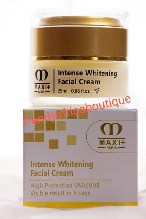 Maxi + paris Intense Whitening face cream with carotte extracts.  spf 20. Visible results in 5 days. 25ml . Targets hyperpigmentation problems