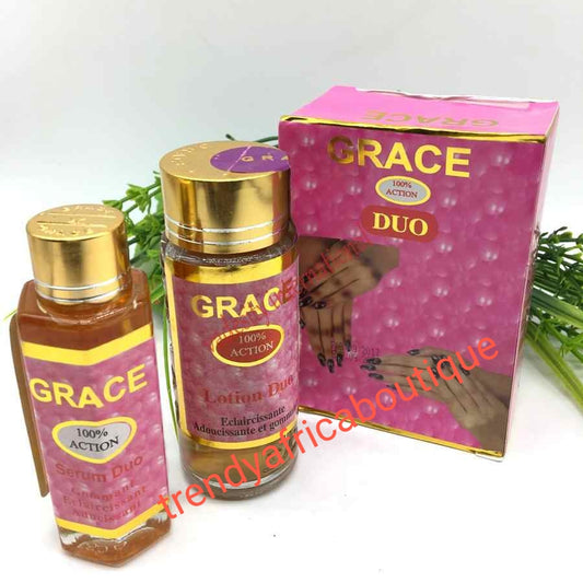 Wieder auf Lager: Grace Duo-Kombination aus aufhellendem Serum/Öl und Reinigungsmittel für dunkle Flecken. Beseitigt dunkle Flecken von Knöcheln, Ellbogen, Knien usw. mit einer schnellen Aktion!