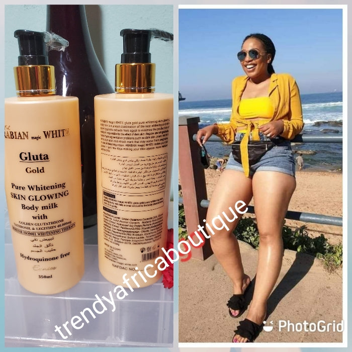 Arabian magic white. Gluta gold pure skin whitening and and body lotion 350ml. Formulated with glutathion + skin glowing ingredients