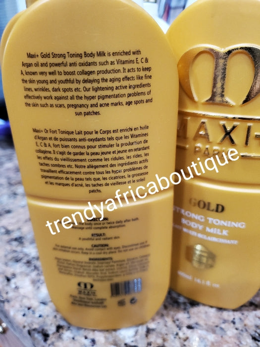 Maxi+ paris strong toning milk. Body lotion that Fades hyperpigmentation, spots and even your complexion! 400ml