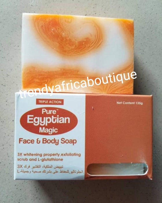Original Pure Egyptian magic triple action soap for face and body. X 1 bar soap sale. Triple action whitening properties with L-Glutathion