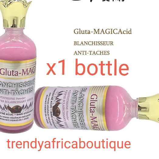 Gluta max blanchisseur anti taches. Glutathion powder with kojic and snail slime super Eclaircissant 100ml bottle mix into body lotion.