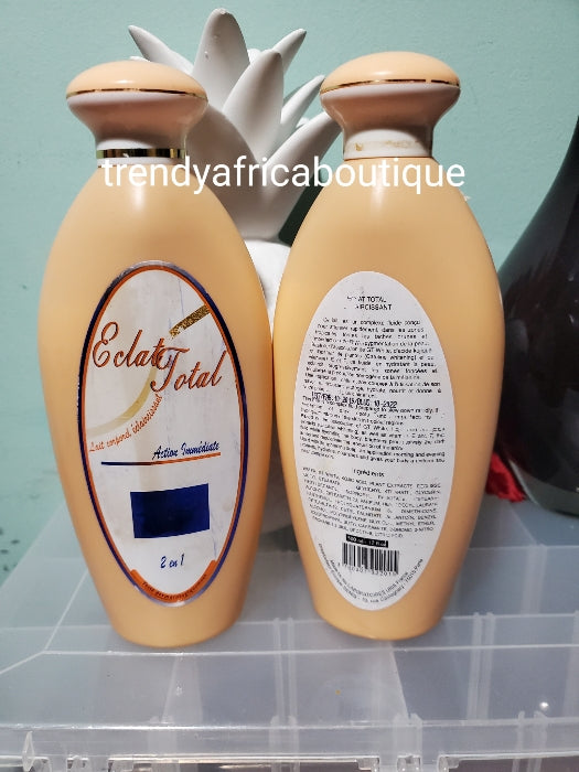 Back in stock Eclat total 2 in 1 skin lightening body lotion 500ml + eclat total  serum 150ml, + lightening soap combo. Lighens & treat