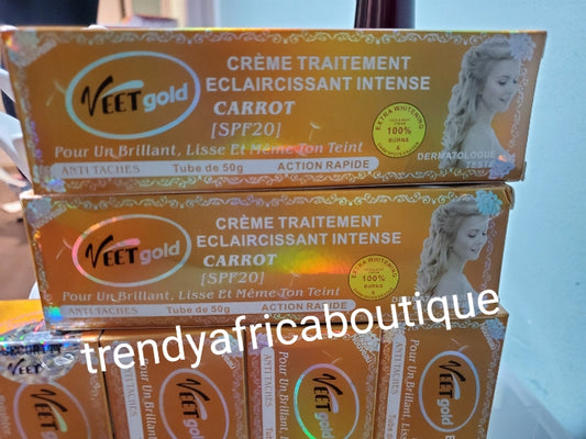 Veet Gold intense whitening tube cream with Carrot extracts with spf 20. 50g can be use as face cream or mixed