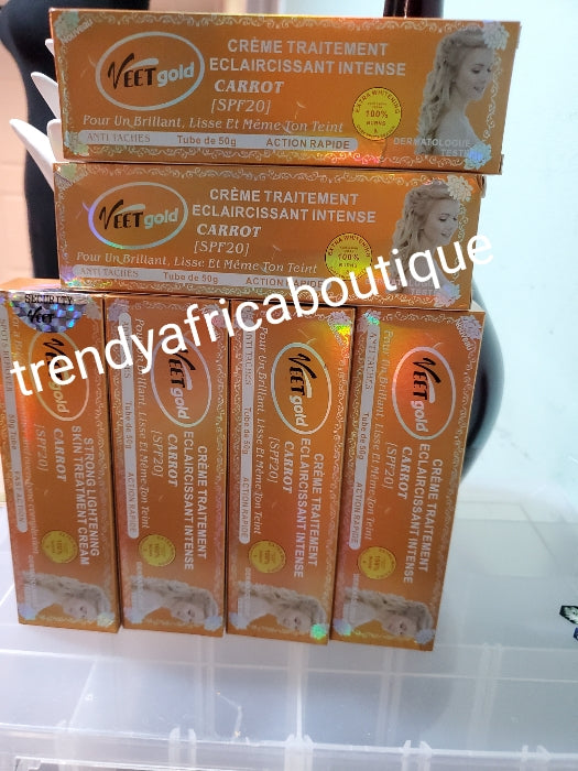 Veet Gold intense whitening tube cream with Carrot extracts with spf 20. 50g can be use as face cream or mixed