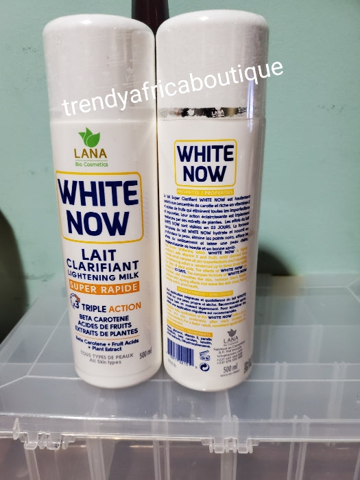 New and original: White Now Lait Clarifiant super rapid triple action whitening body lotion 500ml. For best results use with white now serum.