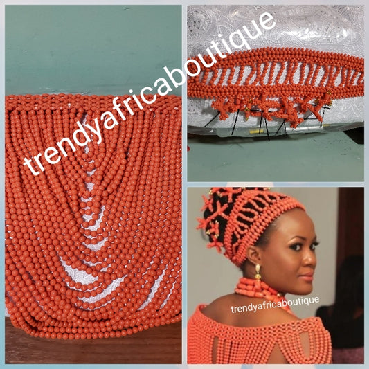 Nigerian traditional wedding Original Bridal coral shawl and head dress set  for Nigerian/African traditional wedding accessories.