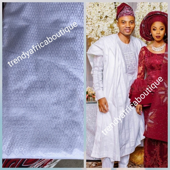 Top quality polish cotton swiss lace fabric for Nigerian Men native outfit. Soft quality fabric. Can be use for agbada/3pc outfit for men. Sold per 5yds. Price is for 5yds. Pure white!