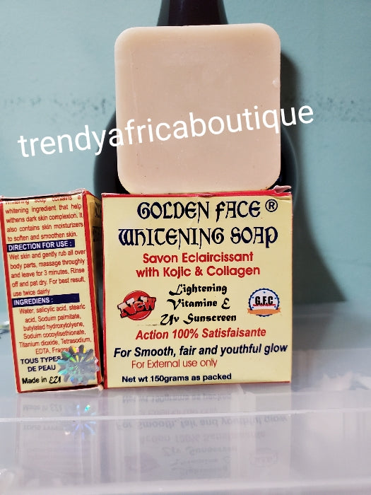 X2 Golden face face whitening soap with kojic and collagen. Enriched with vitamins for a smoother and youthful glow x 2 bar soap sale