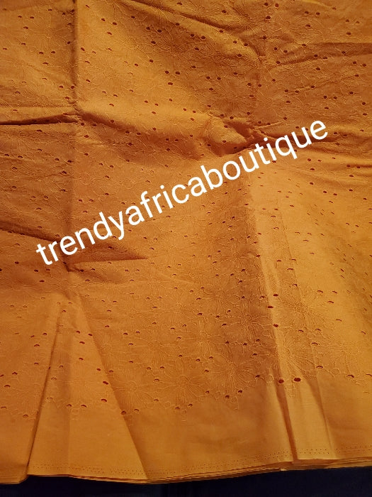Sale: sweett orange Quality dry swiss lace fabric for African traditional native wear. Sold per 5yds.. price is for 5yds