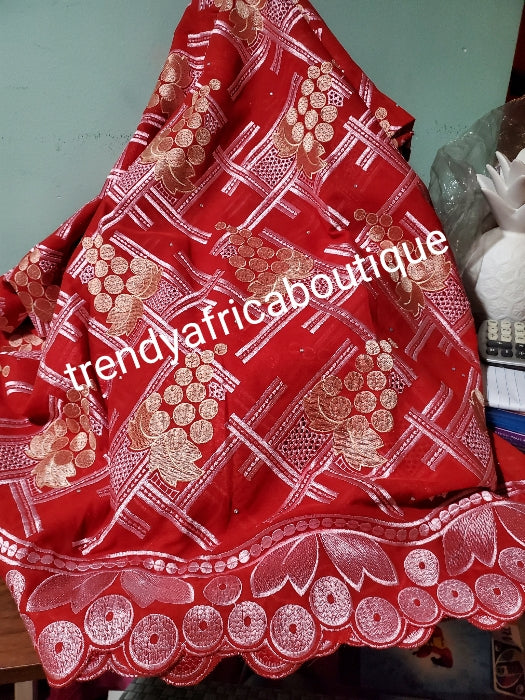 Special Offer: Exclusive swiss embroidery lace fabric with stones. Sweet Red. Soft texture. Sold per 5yds and price is for 5 yards. Original swiss voile Lace