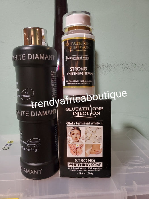 Combo set: Final lotion diamant New advanced formula + glutathione injection serum + glutathion injection exfoliating soap. Whitens,treat & prevents dark spots, discolorations.