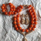 New arrival 2 role original coral beaded choker necklace set with nice stoned drop pendant, ring, bangle. Coral-necklace set for  Nigerian wedding. Sold as a set