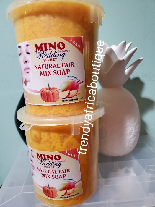 Mino wedding secret, natural fair Mix soap. Face and body anti aging whitening 3 Days. Formulated with pumkin and mango oil.  1000g