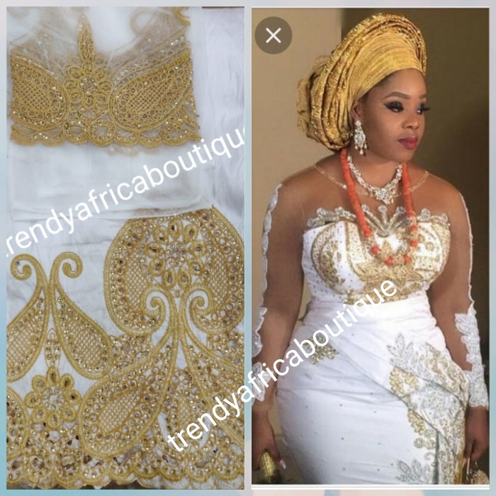 Original quality White/gold embriodery and beaded silk George wrapper ...