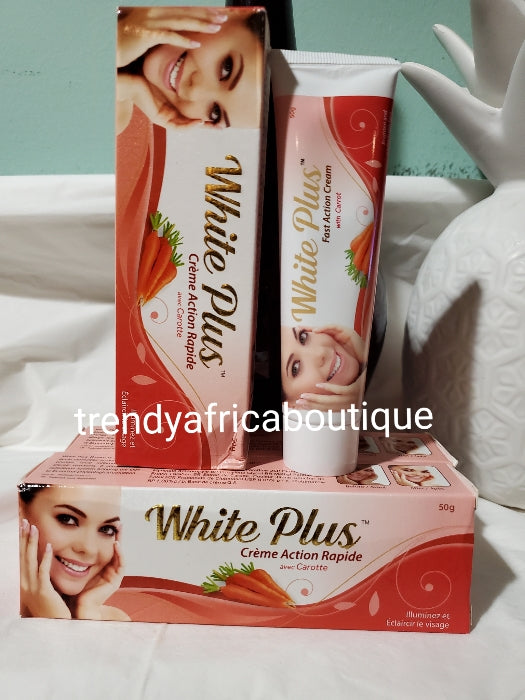 White plus fast action whitening tube cream with carrot extracts 50g x1 Mix into face cream, body lotion or body butter.