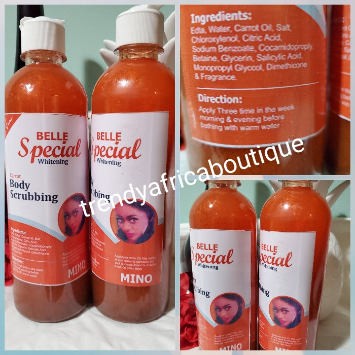 MINO- Belle special whitening Carrot body scrub (special edition by Mino wedding) 500mlx 1. This whitening scrub works like fire to remove black spots, discolorations and hyperpigmentation 100% satisfaction!!l