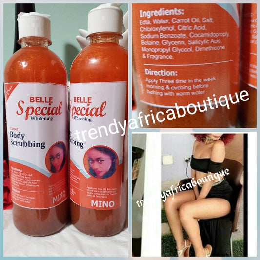 MINO- Belle special whitening Carrot body scrub (special edition by Mino wedding) 500mlx 1. This whitening scrub works like fire to remove black spots, discolorations and hyperpigmentation 100% satisfaction!!l