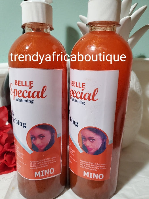 MINO- Belle special whitening Carrot body scrub (special edition by Mino wedding) 500mlx 1. This whitening scrub works like fire to remove black spots, discolorations and hyperpigmentation 100% satisfaction!!l