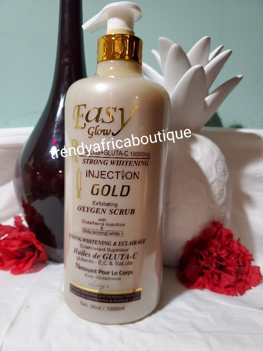 Easy Glow with gluta C injection 150000mg  strong whitening oxygen Body scrub 1000ml . Fast action. Also use with easy glow body lotion.