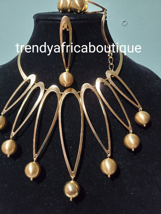 3pcs 18k Gold electroplated  Dubai Necklace, drop earrings, and adjustable bracelet. Long lasting hypoallergenic plating. Sold as a set and price is for the set.