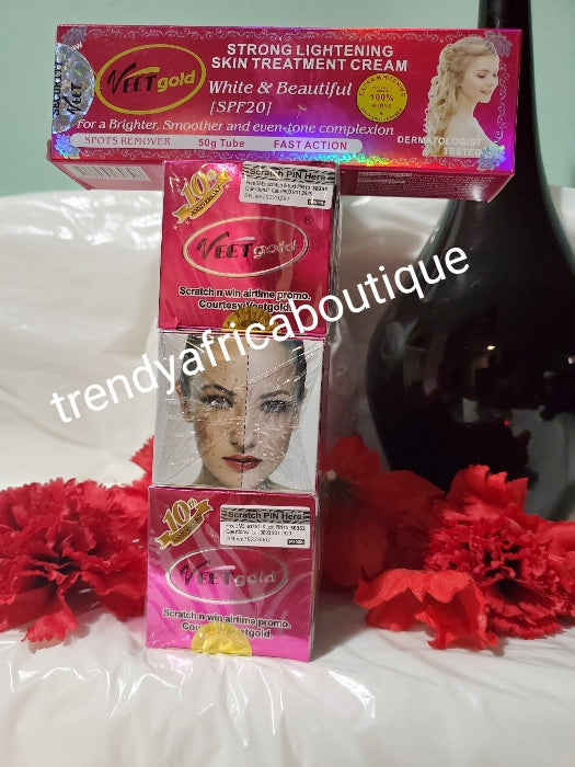 Combo sale: veetgold facial whitening and spot removing cream 25g + Veetgold strong lightening skin treatment cream 50g tube for even tone and smoother skin.