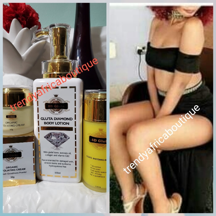 5D Gluta Diamond Body Lotion, booster serum, face cream + soap combo s Trendy Africa Boutique 5D Gluta Diamond Body Lotion, booster serum, face cream + soap combo s Trendy Africa Boutique