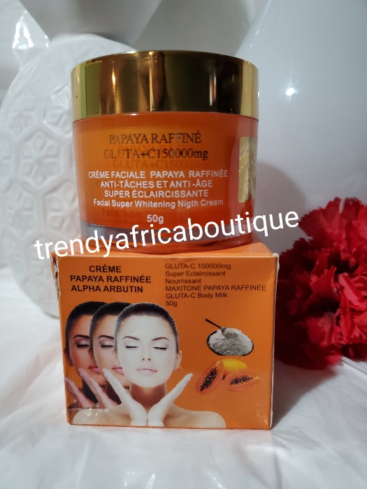 Gluta C 150000mg maxitone with  papaya extracts. Whitening and glowing face cream. 50g jar x 1