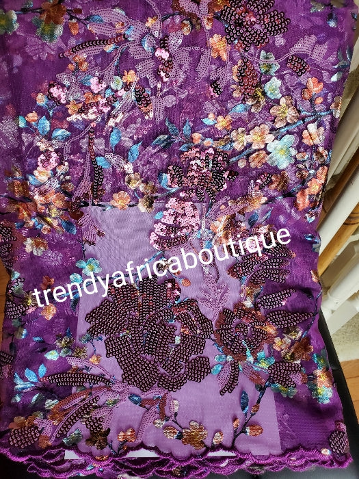 Sale: Top quality Lustrous purple embriodery french lace fabric embellished with sequence. Soft texture sold per 5 yards. African bridal/wedding/aso-ebi fabric. Ready to ship