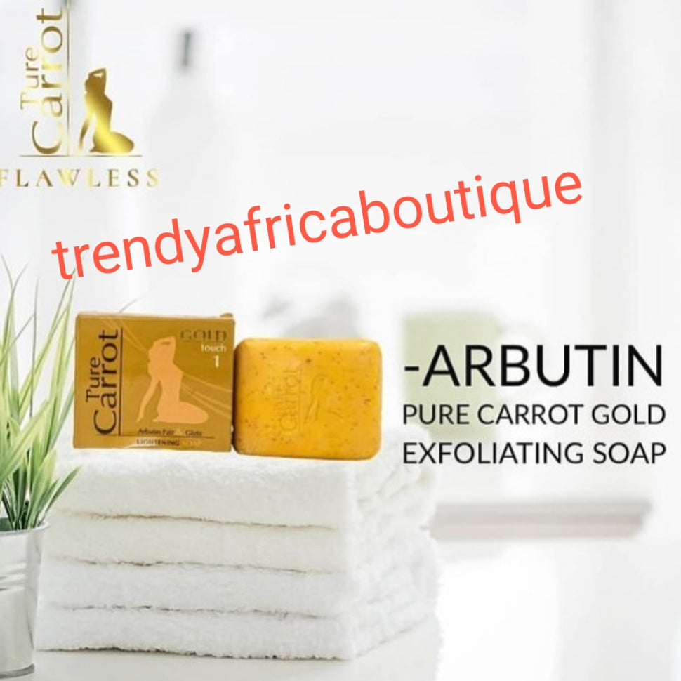 5pc Luxery set: Pure Carrot Gold, Arbutin fair: Gold lotion 450ml, Serum, soap, face cream and 1200ml shower gel. Skin lightening and brightening with alpha arbutin, Shea butter, formula for caramel,/bronze skin