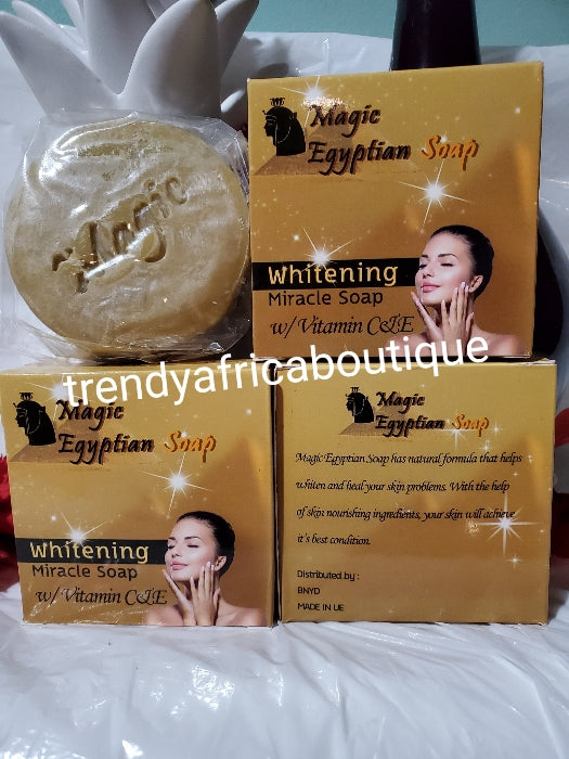 Magic Egyptian whitening Miracle soap with VitaminC & E,natural formula that helps whiten and Heal your skin problems such as: palm oil, niacin, glycerin etc. 180gx1