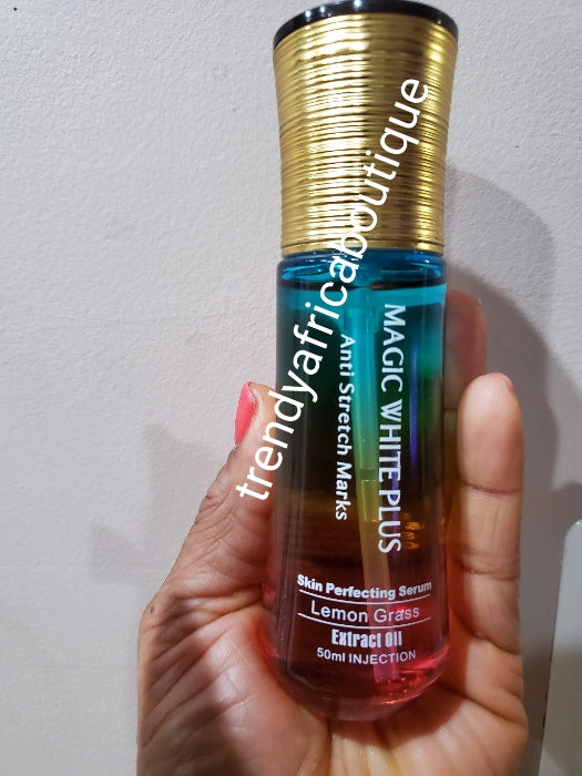 Magic white plus anti stretch marks skin perfecting serum/oil with Lemon grass extracts, lightens and glow your complexion without spots or acne marks