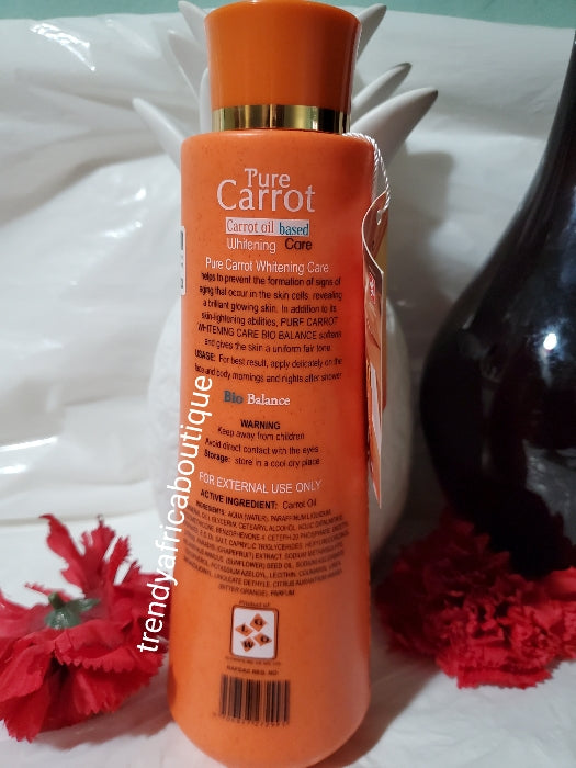 Pure Carrot Bio Balance whitening Care body lotion, formulated with carrot oil for a uniform fair tone and glowing skin. 450ml lotion x 1