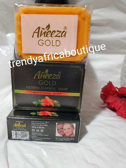 Aneeza Gold herbal whitening carrot soap for face and body. 100g bar soap x 2 bar soap sale. Anti-spot, pimples and more.