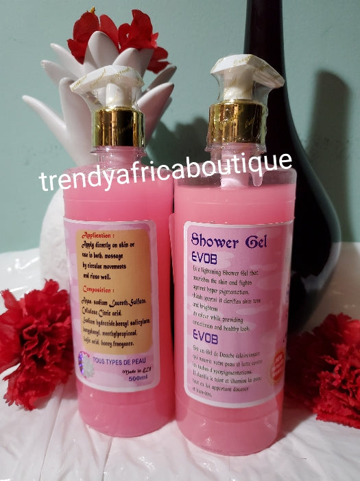 Evob multi action body lotion, serum and shower gel. Nourishes, super lightening anti blemishes and anti pigmentation combo