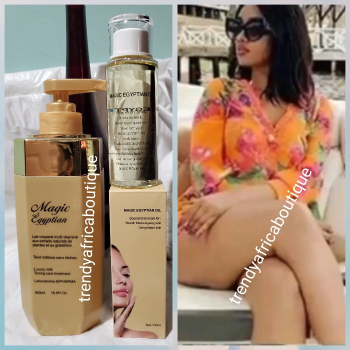 Back in stock Combo of Magic egyptian Luxery skin whitening/treatment body lotion anti- stains  500ml + magic Egyptian treatment oil 100ml. Formulated. With plant extracts & glutathione. Visible differences in 7 days.
