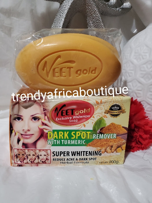 Veet gold exclusive soap: whitening & dark spots and acne remover with turmeric extracts 200g x1. Herbal formula face and body wash.