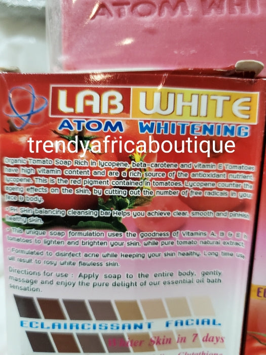 Lab white atom whitening Body lotion 250ml + face and body soap with tomato extract, kojic, glutathione collagen extracts.